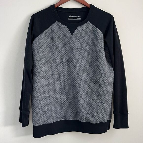 Eddie Bauer Black & Gray Quilted Crewneck Sweatshirt | Size XL - Picture 1 of 6